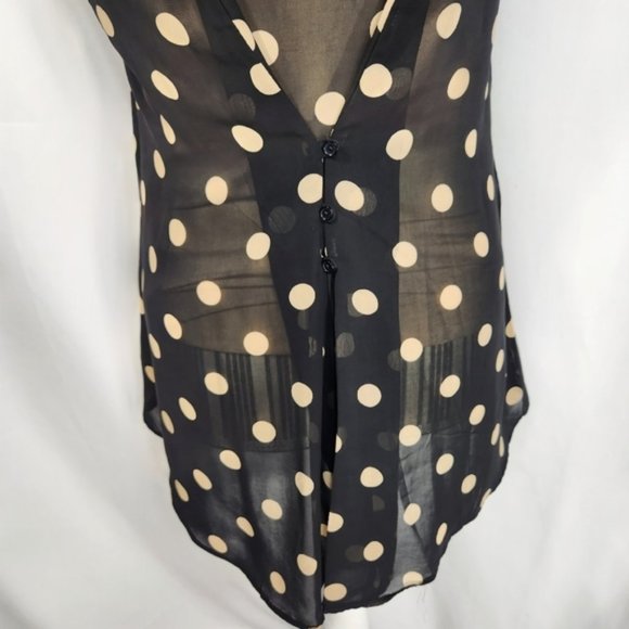 Sans Souci Black w/Tan Dots Button Down Collared Sleeveless Top Size Small - Picture 7 of 11